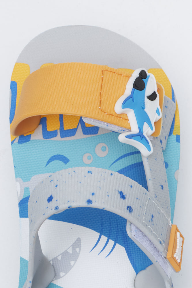 Grey Shark Print Toddler Sandals (4)
