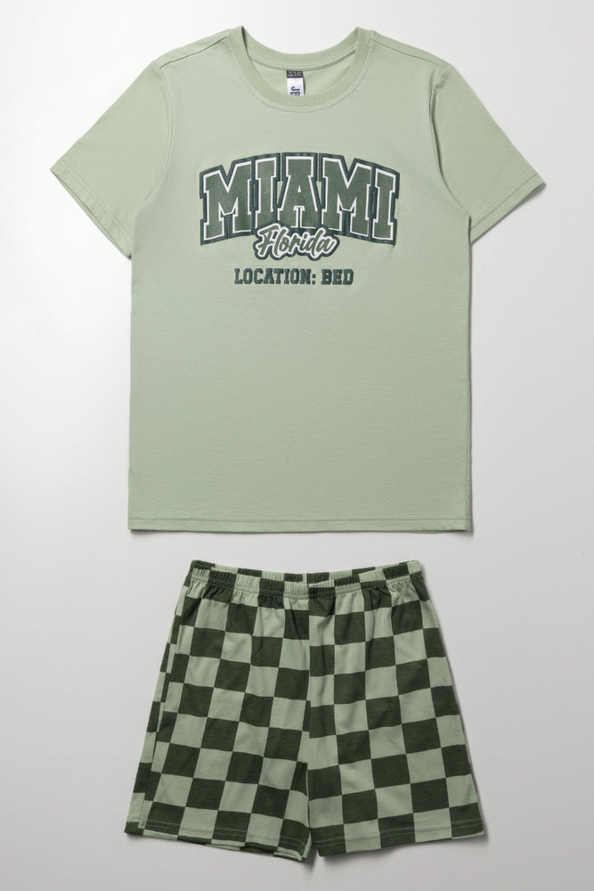 Green Miami Print Pajama Set