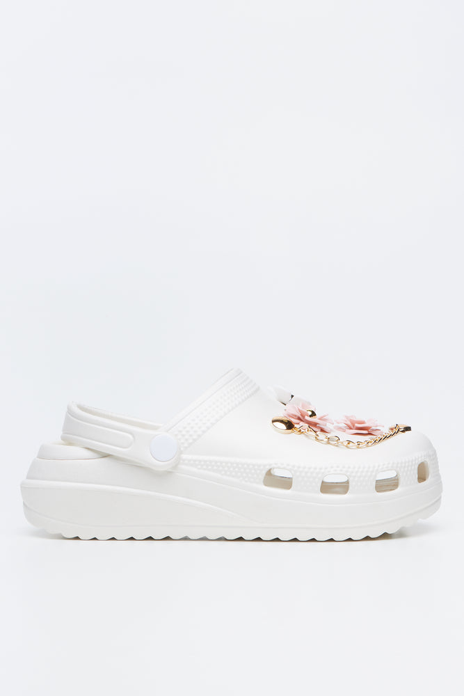 White Floral Embellished Clogs (1)