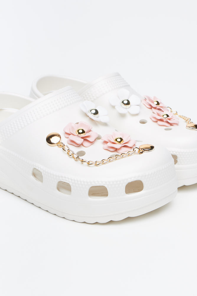 White Floral Embellished Clogs (2)