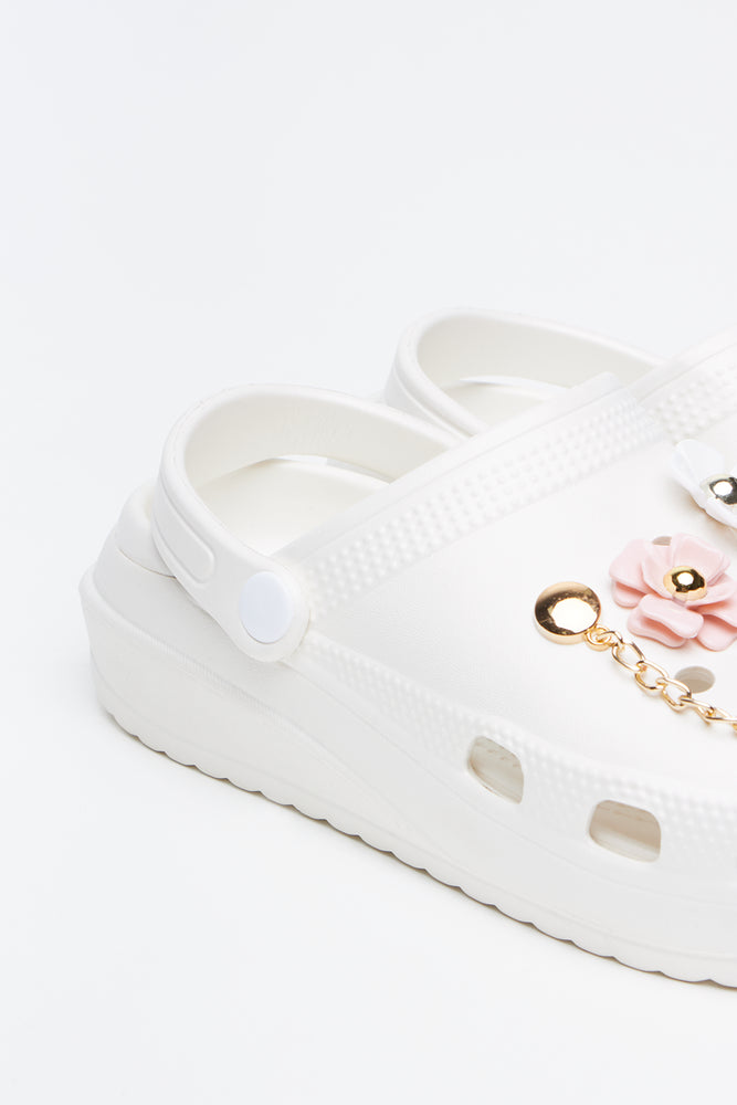 White Floral Embellished Clogs (3)