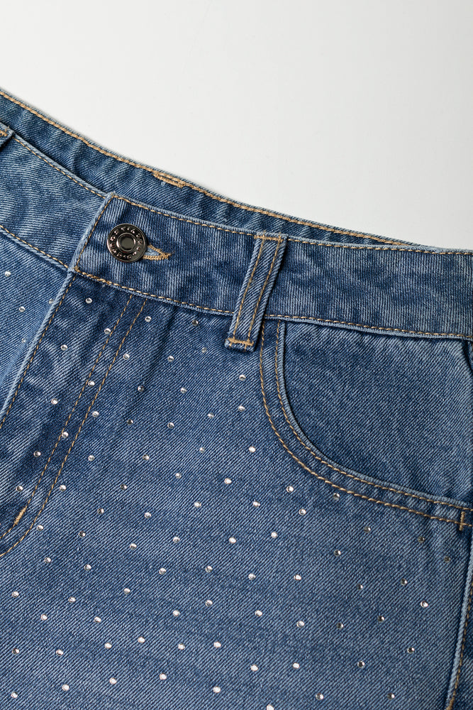 Diamante Embellished Denim Shorts (1)