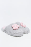 Light Grey Daisy Plush Slippers