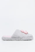 Light Grey Daisy Plush Slippers (1)