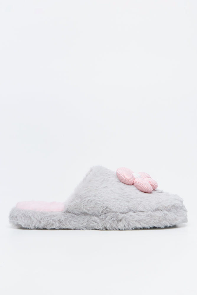 Light Grey Daisy Plush Slippers (1)