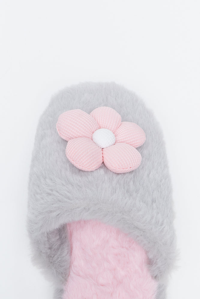 Light Grey Daisy Plush Slippers (4)