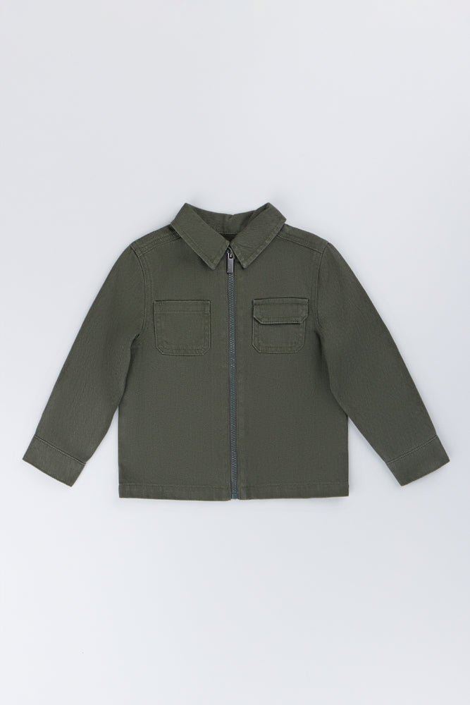 Olive Green Twill Zip Jacket
