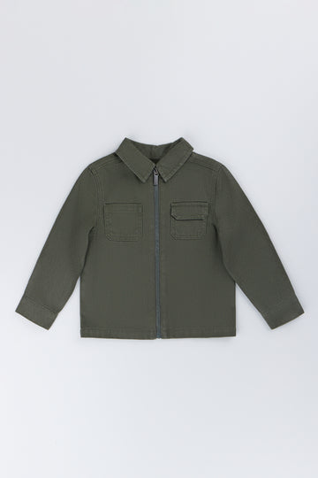 Olive Green Twill Zip Jacket