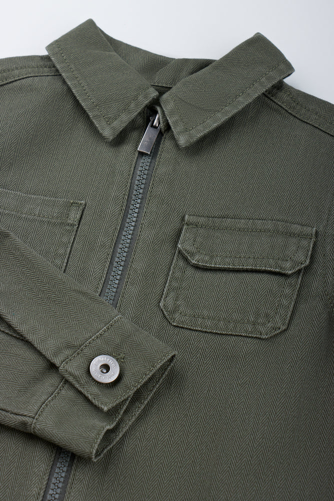 Olive Green Twill Zip Jacket (1)