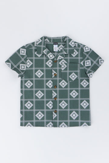Green Cotton Short Sleeve Shirt