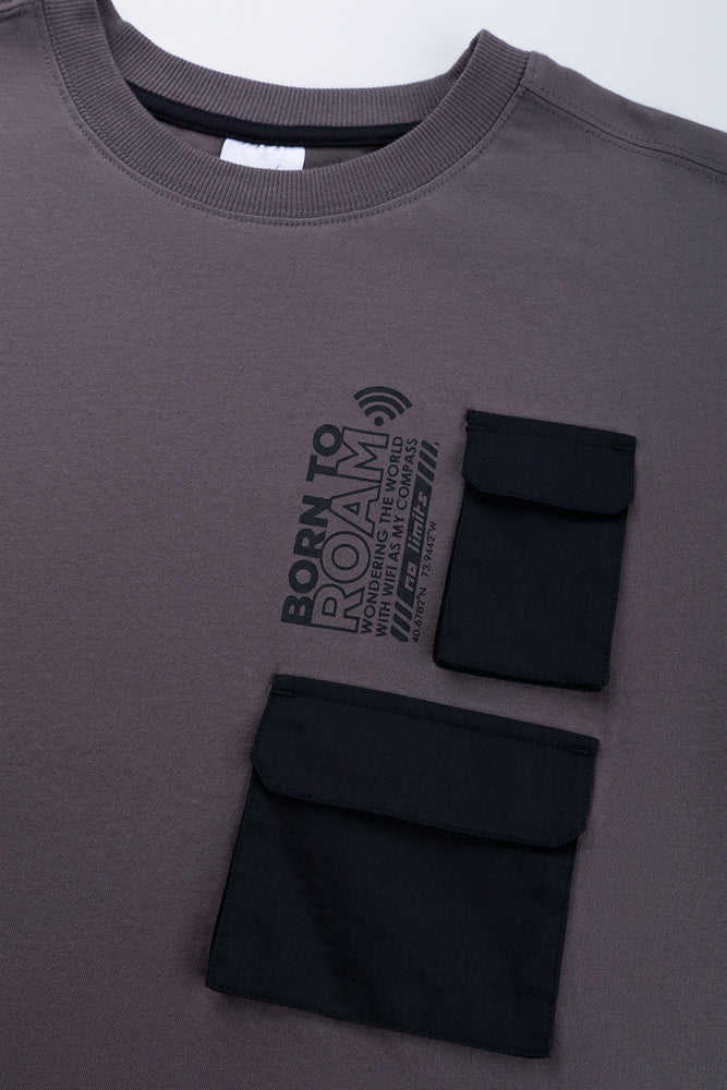 Grey short Sleeve Pocket Detail T-Shirt (1)