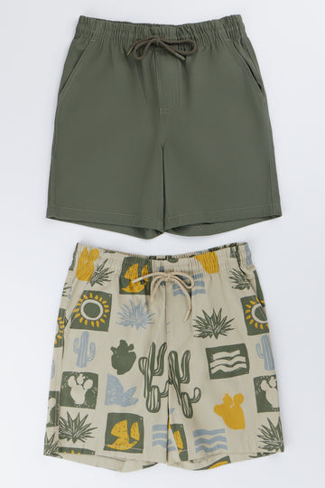 2 Pack Graphic And Fatigue Woven Shorts