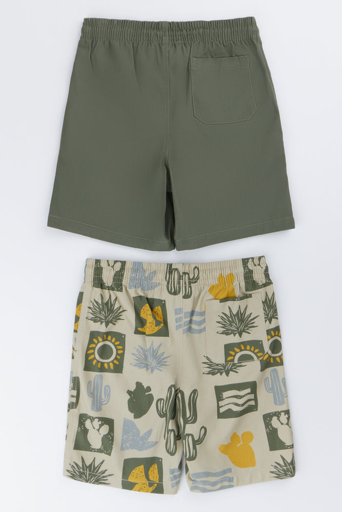 2 Pack Graphic And Fatigue Woven Shorts (2)