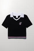 Black Johnny Collar Heart T-Shirt