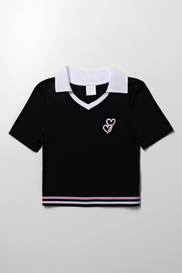 Black Johnny Collar Heart T-Shirt