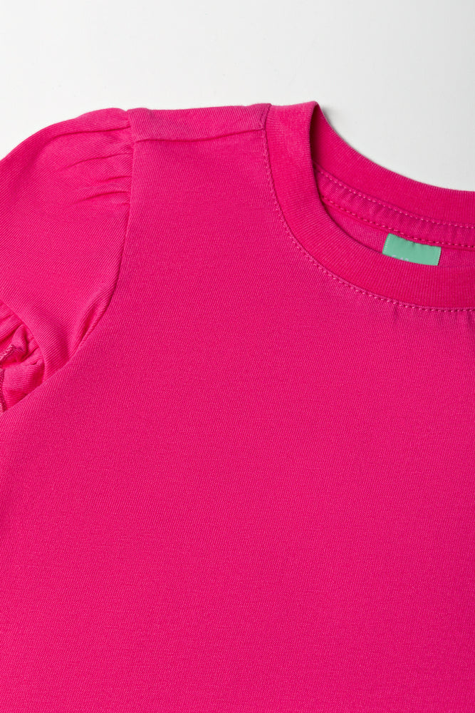 Fuchsia Frill Sleeve Basic T-Shirt (1)