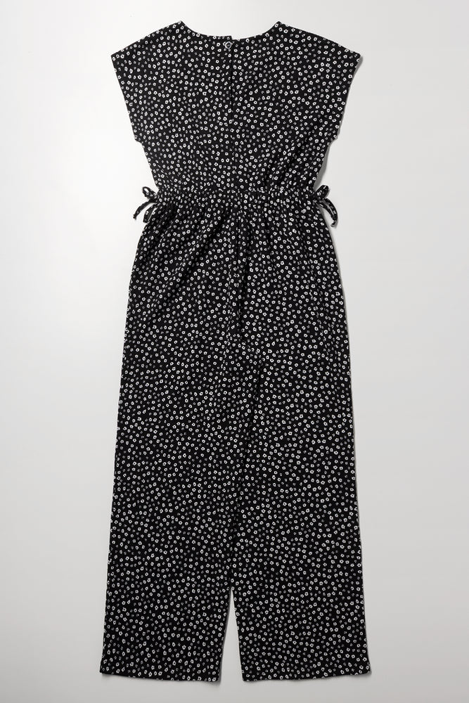 Black Floral Print Crinkle Jumpsuit (3)