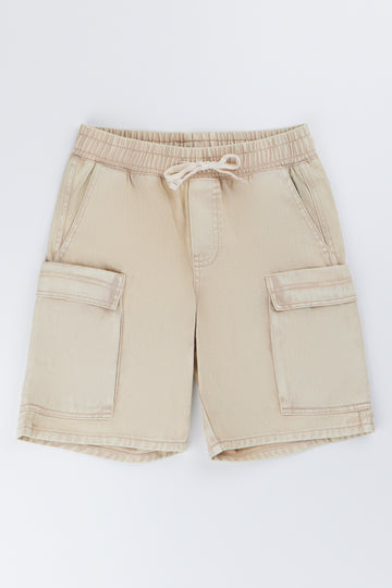 Beige Cotton Cargo Shorts