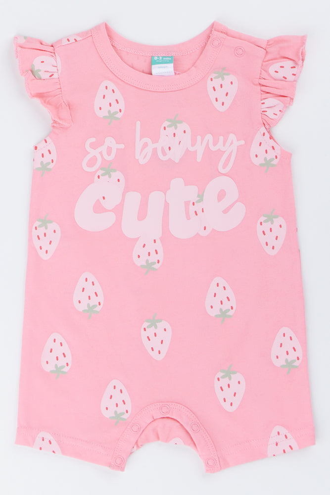 Pink Strawberry Print Baby Romper