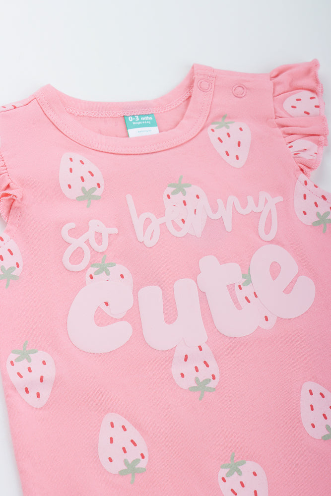 Pink Strawberry Print Baby Romper (1)