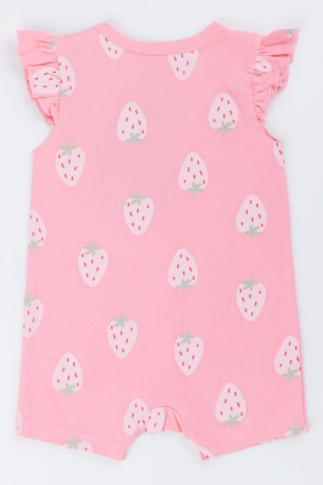 Pink Strawberry Print Baby Romper (2)