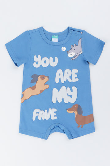 Blue Dog Print Baby Romper