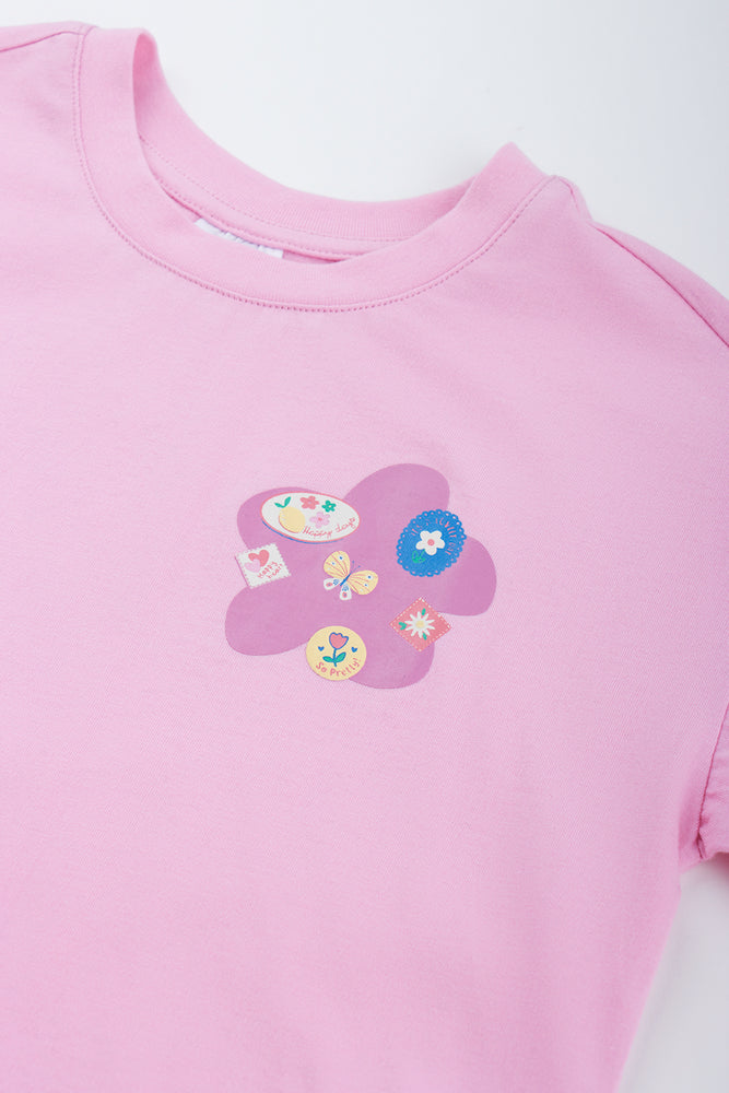 Pink Badge Print Boxy T-Shirt (1)