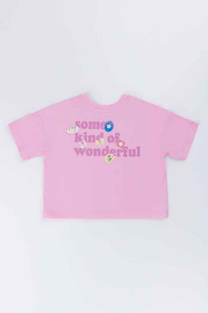 Pink Badge Print Boxy T-Shirt (2)