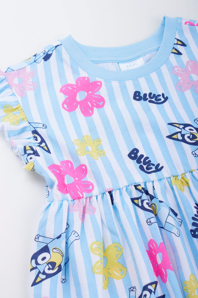Bluey Stripe Floral Flutter Dress (1)