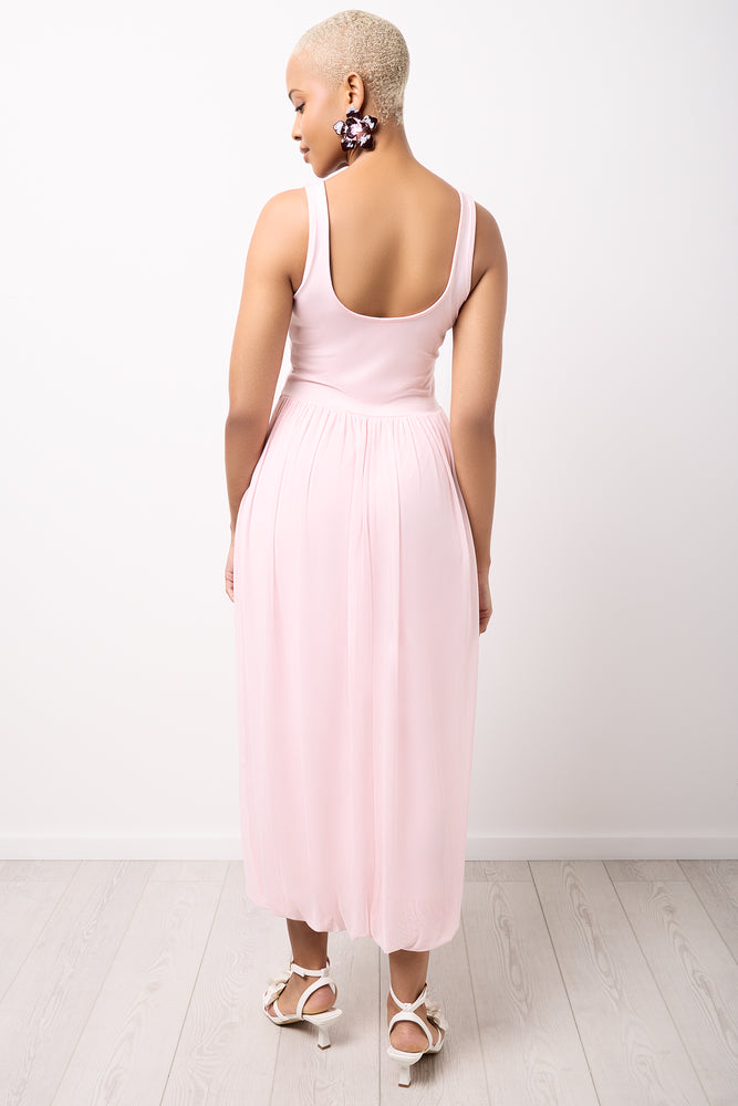 Pink Sleeveless Mesh Layered Dress (2)