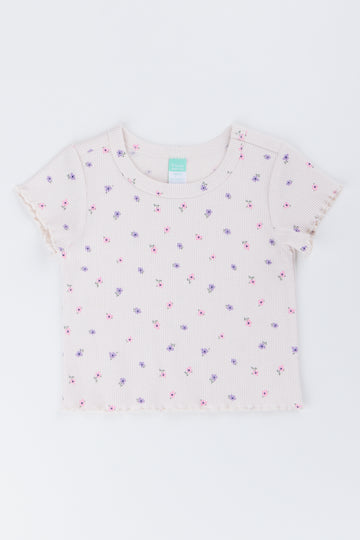 Floral Ribbed Short Sleeve T-Shirt