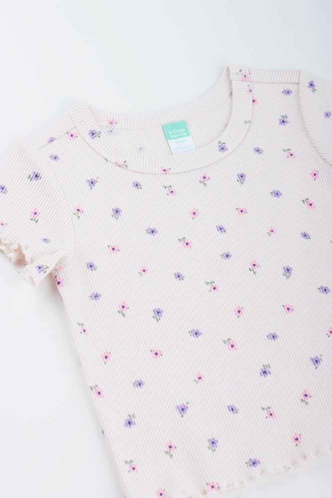 Floral Ribbed Short Sleeve T-Shirt (1)