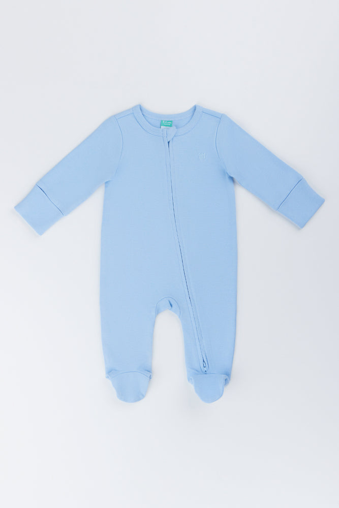 Soft Blue Cotton Baby Sleepsuit
