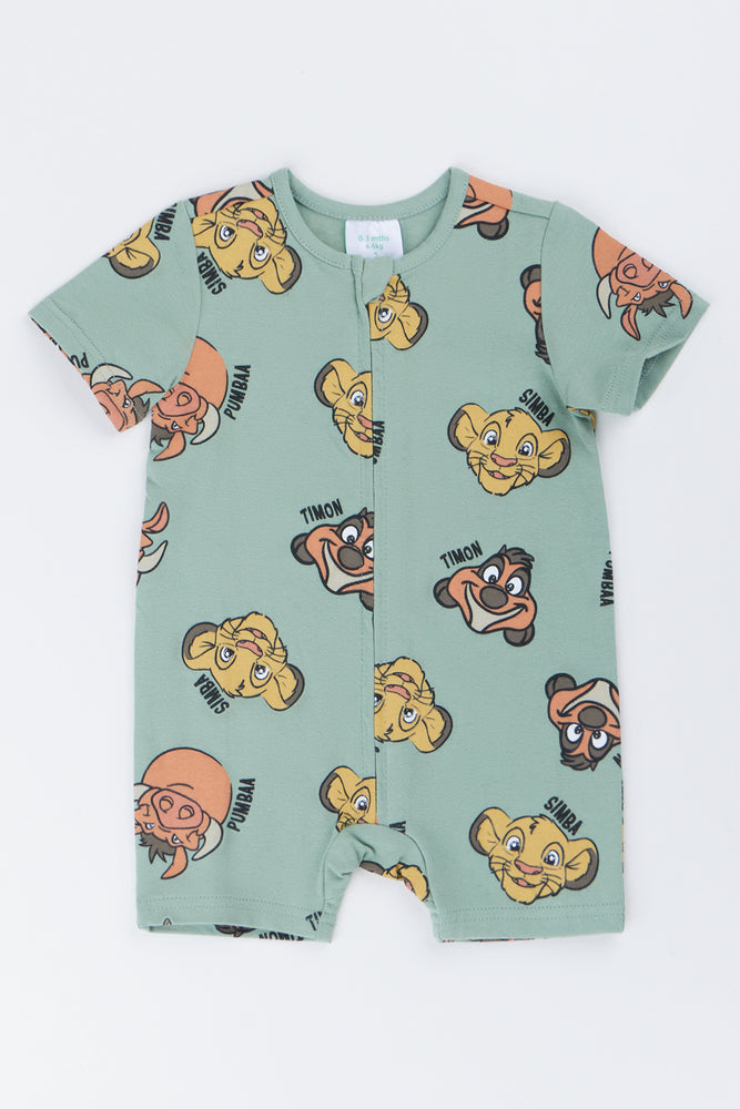 Green Lion King Zip Thru Romper