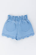 Floral Embroidered Paperbag Denim Shorts (2)