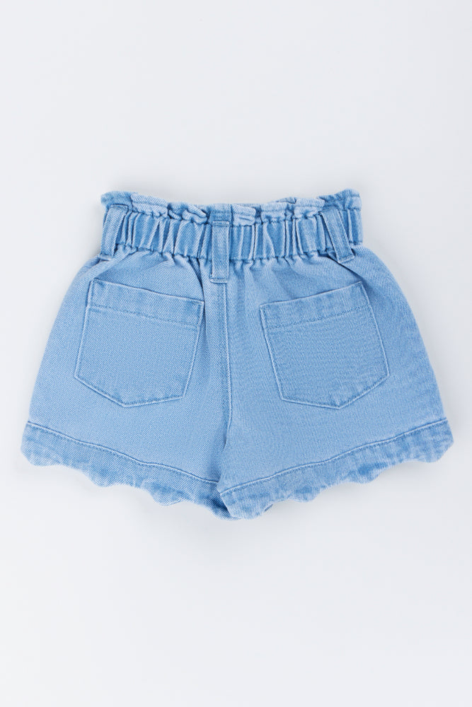 Floral Embroidered Paperbag Denim Shorts (2)
