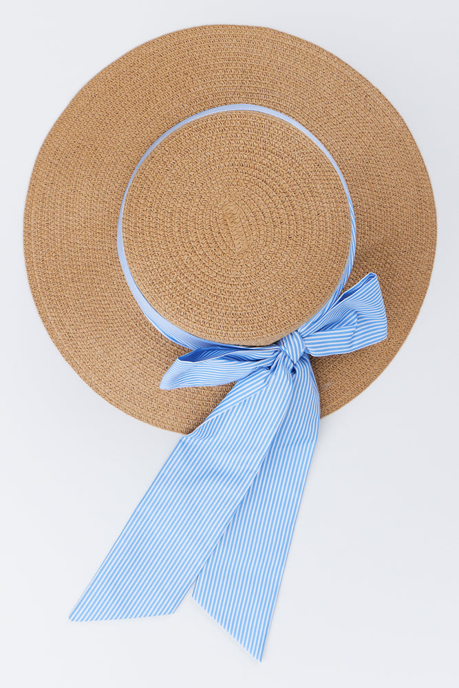 Straw Hat With Blue Ribbon