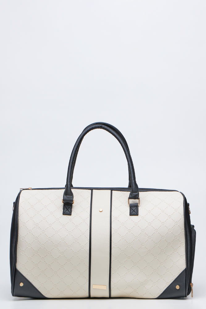 Cream and Black Geometric Tote