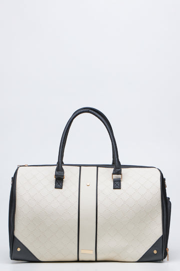 Cream and Black Geometric Tote