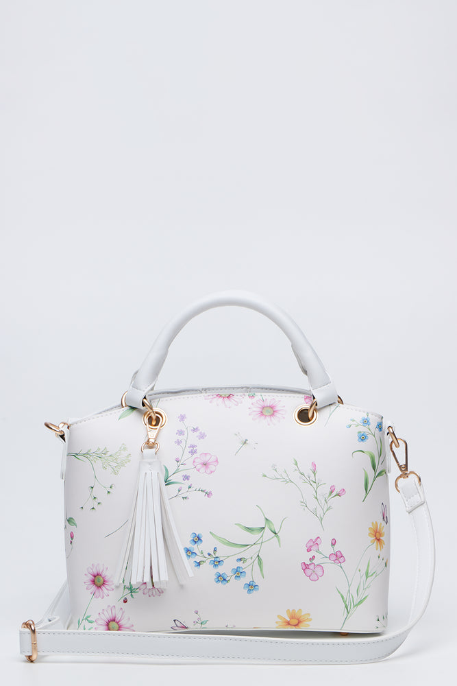 Floral Print Handbag With Tassel