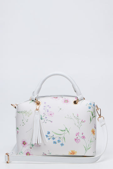 Floral Print Handbag With Tassel