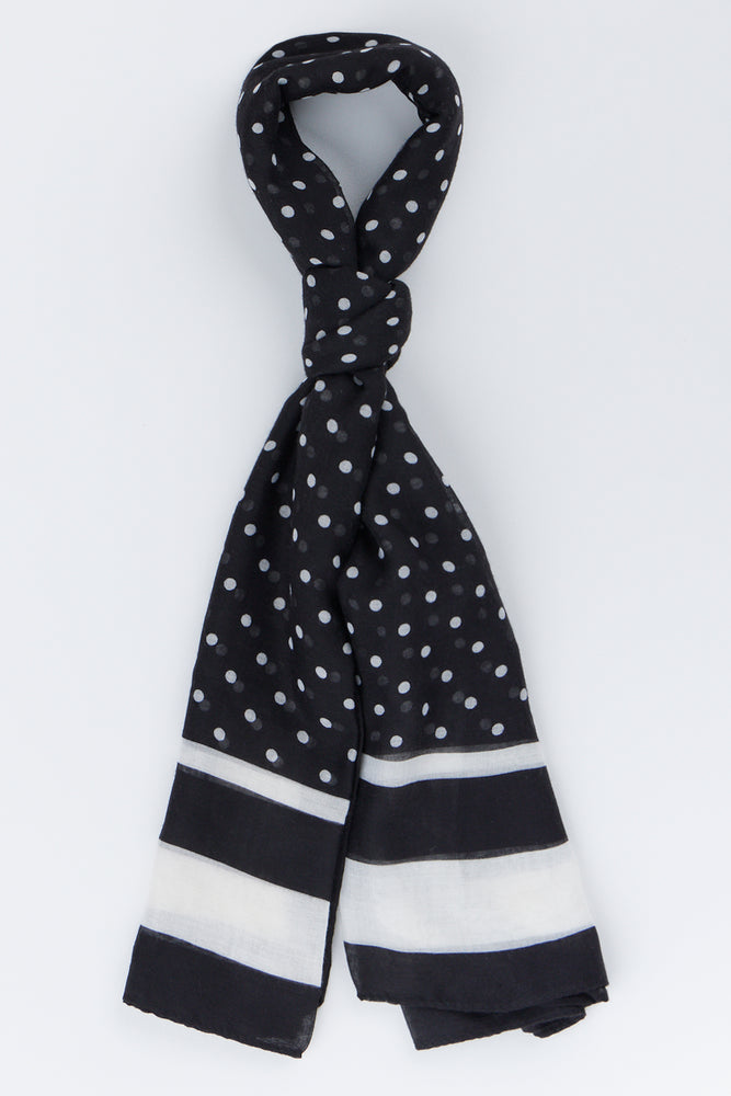 Black Spotted Stripe Print Scarf