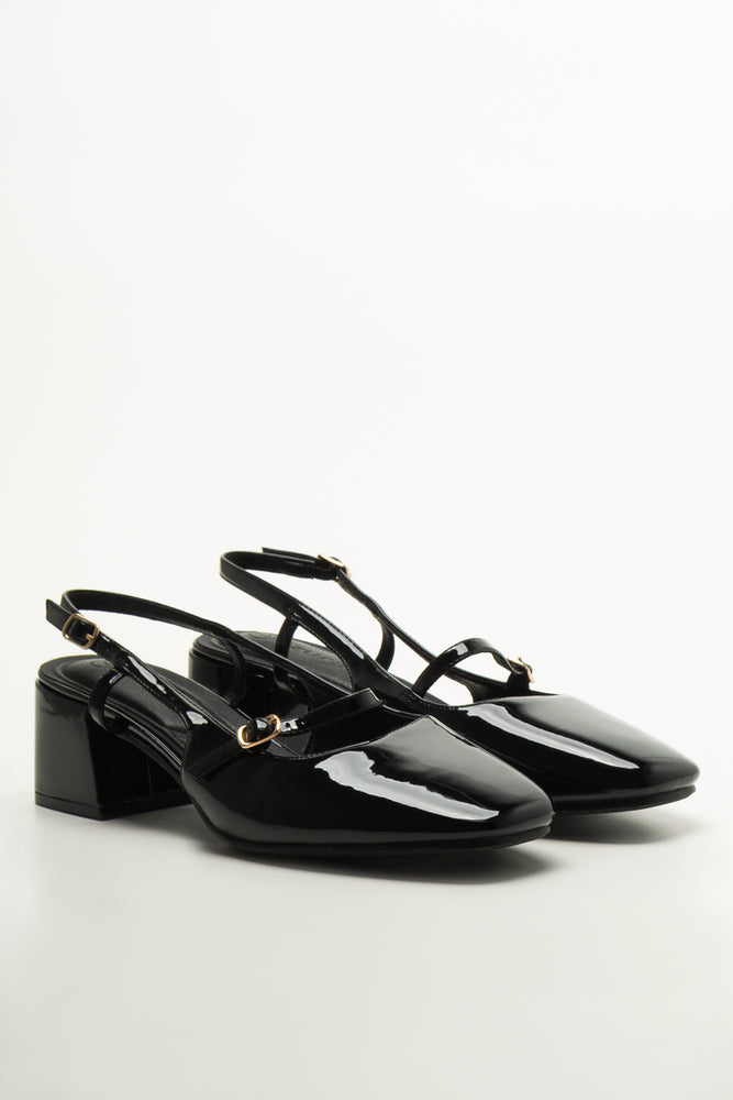 Black Patent Block Heels