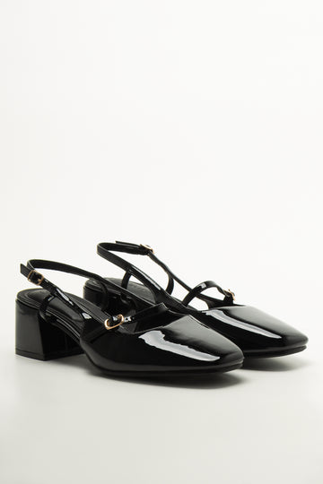 Black Patent Block Heels