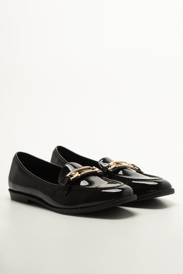 Black Patent Gold Trim Loafers