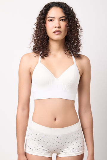 White Ribbed Seam Free Bralette