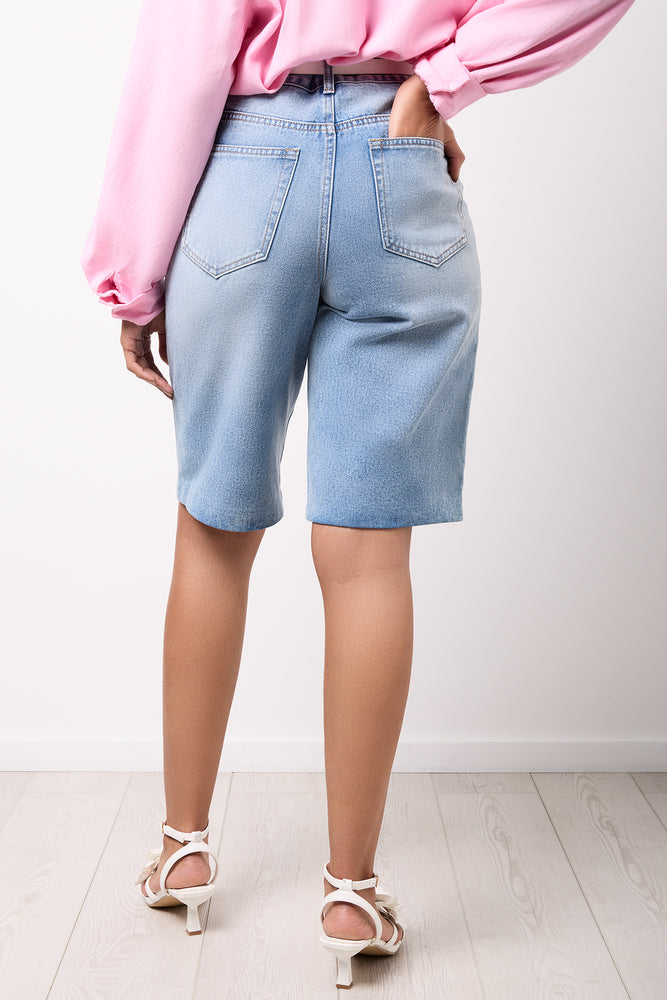 Blue Mid Wash Distressed Denim Jorts (2)