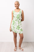 Green Floral Elastic Waist Dress