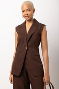 Brown Sleeveless Twill Waistcoat