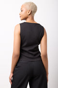 Black Textured Sleeveless Button Vest (2)
